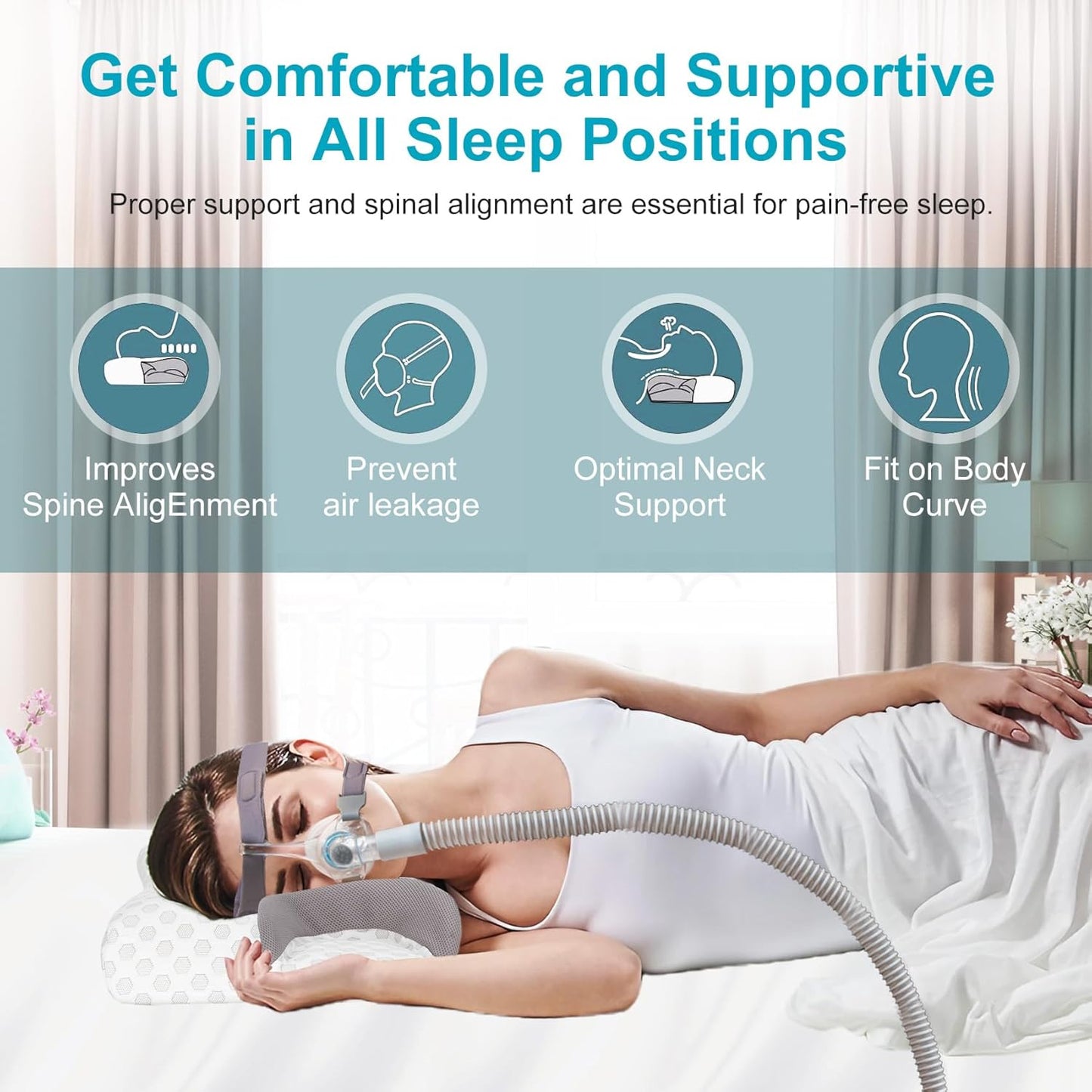 Odorless Contour CPAP Functional Pillow for Medical/Patient/Hospital Using Memory Foam Pillow Dream Tech Sleep