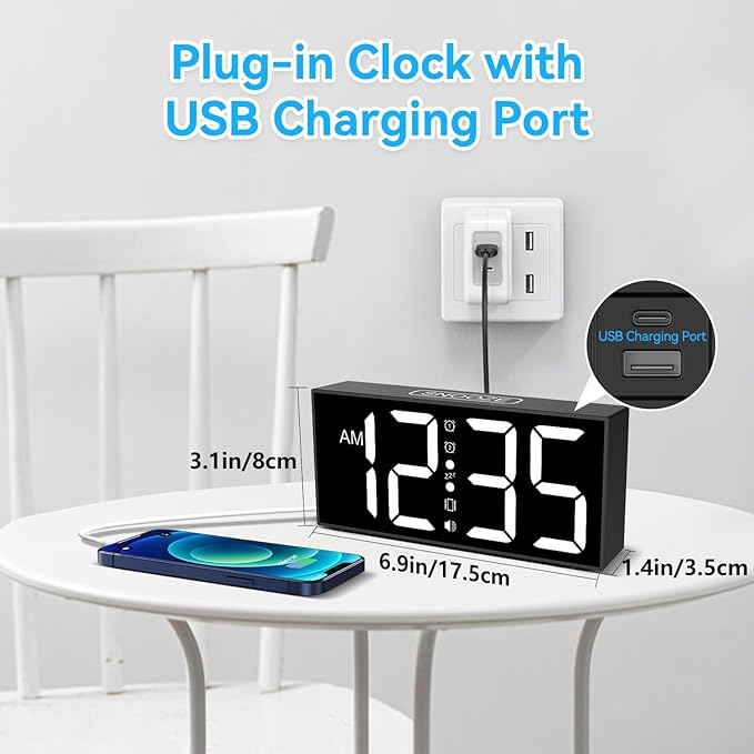 ORIA Vibrating Alarm Clock 7.5'' Large Display LED Clock Loud Alarm Clock with Bed Shaker for Heavy Sleepers Hearing Impaired Dream Tech Sleep