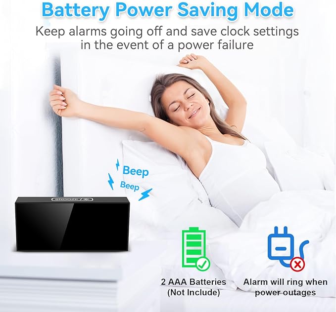 ORIA Vibrating Alarm Clock 7.5'' Large Display LED Clock Loud Alarm Clock with Bed Shaker for Heavy Sleepers Hearing Impaired Dream Tech Sleep