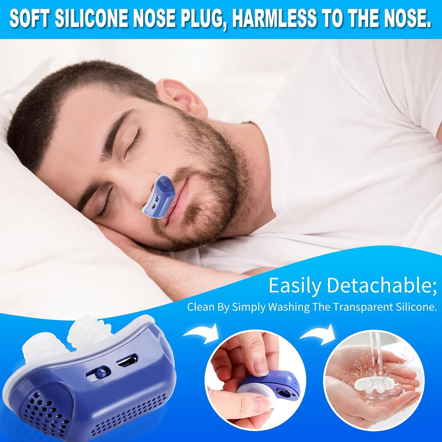 EMS Pulse Stop Snore Portable Comfortable Sleep Well Stop Snore Health Care Sleep Apnea Aid USB Smart Anti Snoring Device Dream Tech Sleep