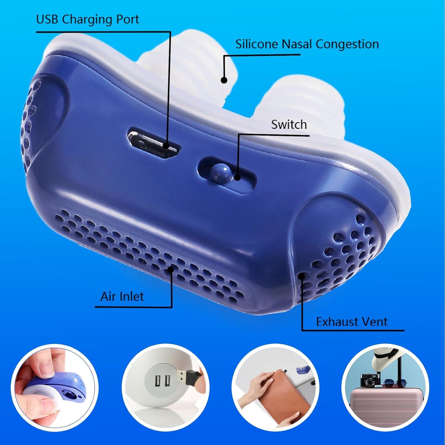 EMS Pulse Stop Snore Portable Comfortable Sleep Well Stop Snore Health Care Sleep Apnea Aid USB Smart Anti Snoring Device Dream Tech Sleep