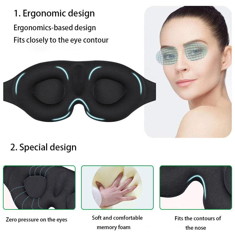 3D Three-Dimensional Sleep Eye Mask Memory Foam Black Blackout Breathable Eye Protection  Dream Tech Sleep
