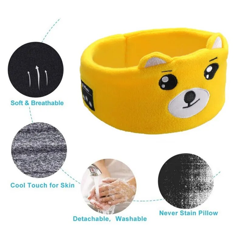 Soft Elastic Comfortable Wireless Music Earphones Kids Animal Sleeping Headphones Dream Tech Sleep