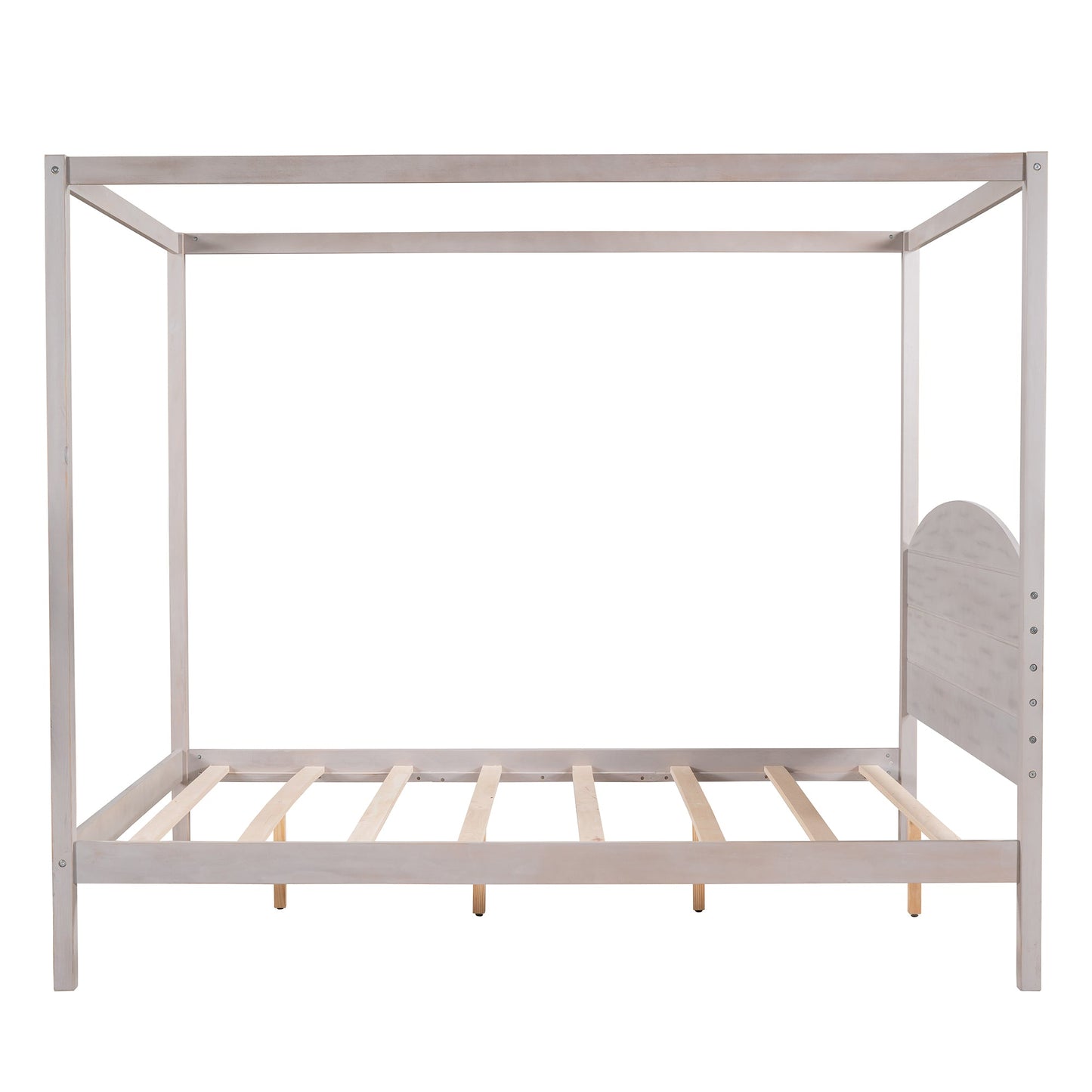 Queen Size Grey Wash Canopy Platform Bed with Headboard & Legs Dream Tech Sleep
