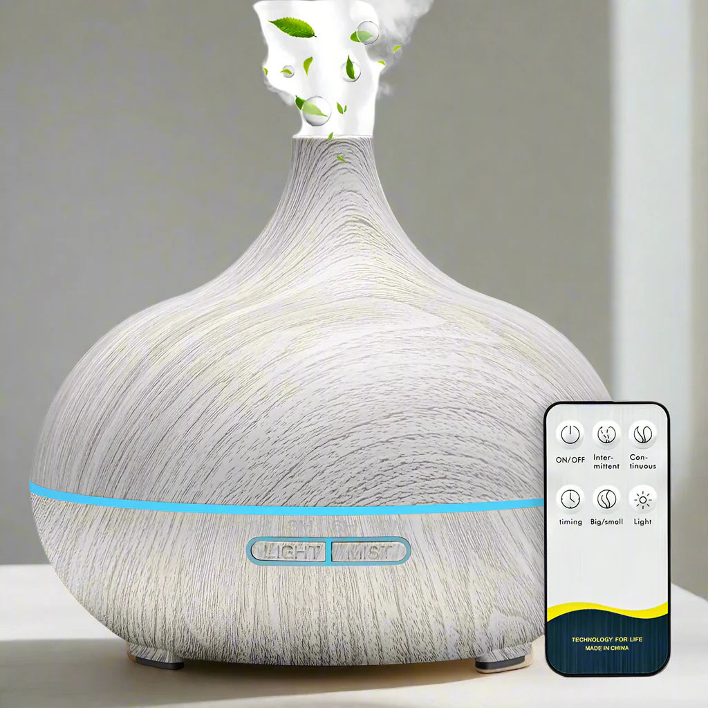 500ML Aromatherapy Essential Oil Diffuser Wood Grain Remote Control Ultrasonic Air Humidifier Cool with 7 Color LED Lights Dream Tech Sleep