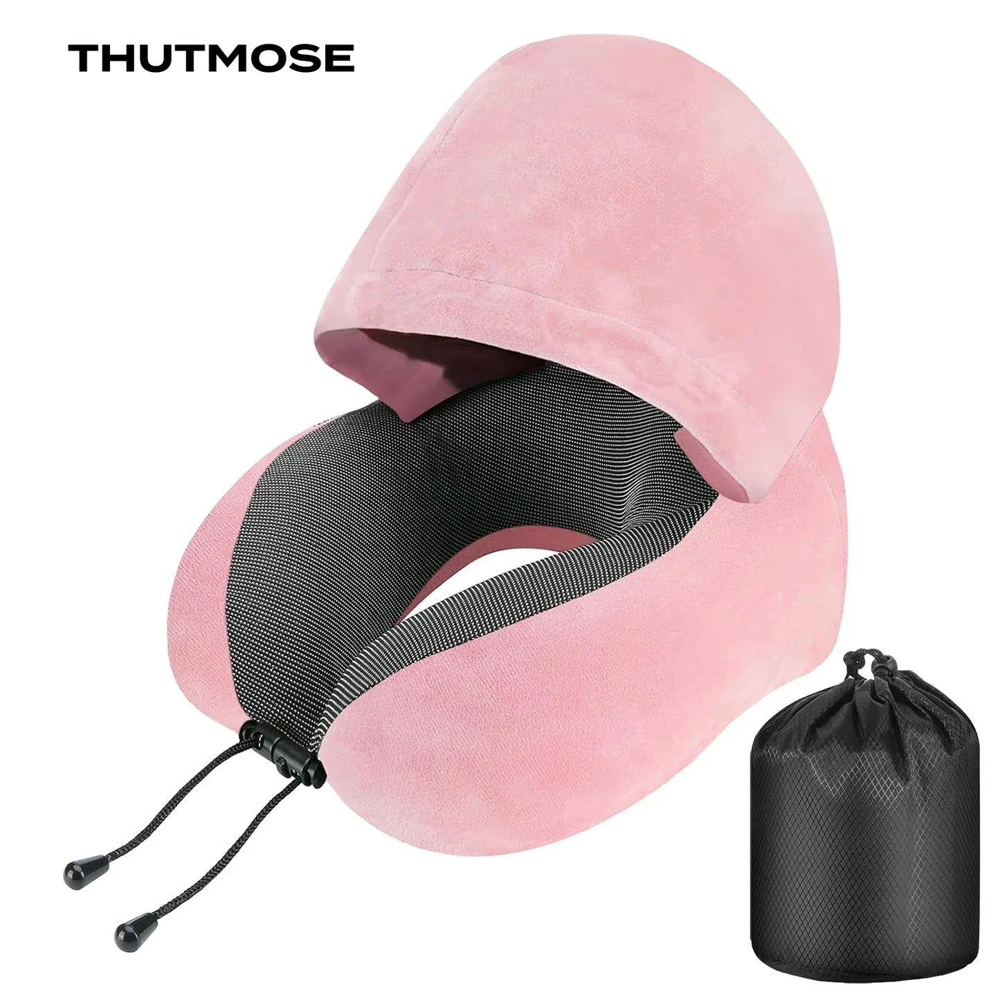 THUTMOSE Travel Pillow Velvet Memory Foam Neck Pillow with Hood Dream Tech Sleep