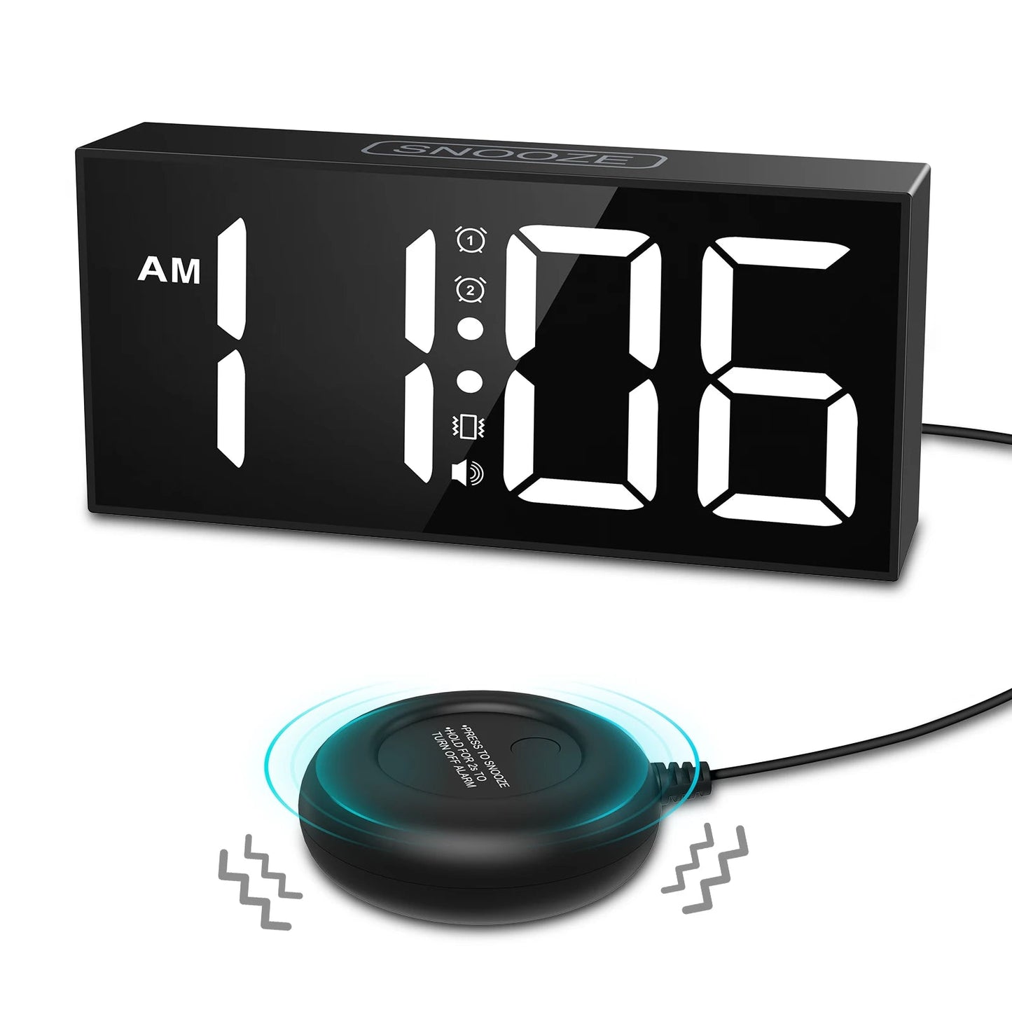 ORIA Vibrating Alarm Clock 7.5'' Large Display LED Clock Loud Alarm Clock with Bed Shaker for Heavy Sleepers Hearing Impaired Dream Tech Sleep