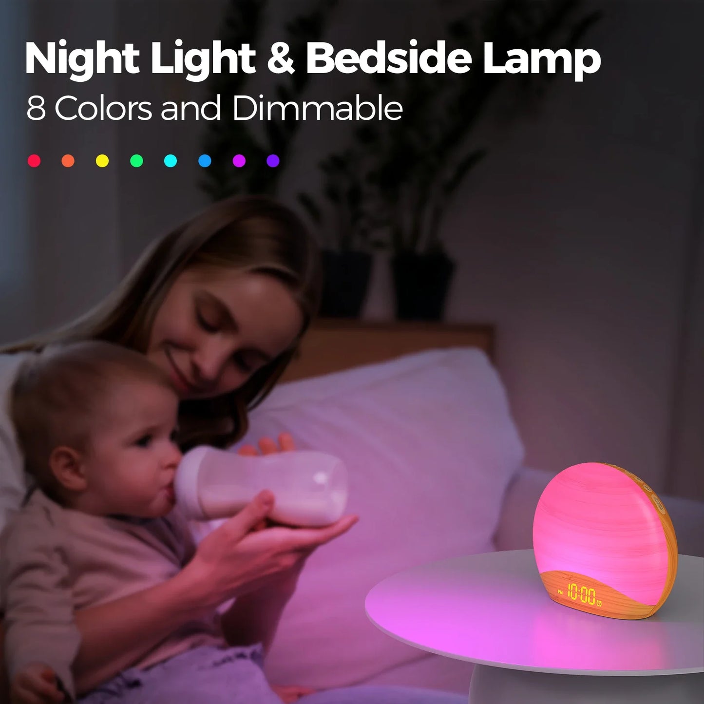 REACHER Wake Up Light Alarm Clock | Sunrise/Sunset, 8 Colors, 26 Sounds Dream Tech Sleep