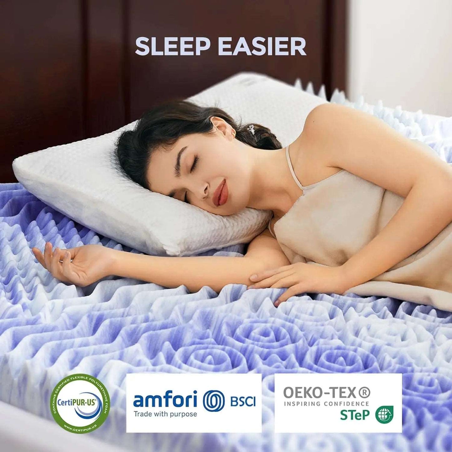 7-Zone Cooling Gel Memory Foam Mattress Topper Dream Tech Sleep