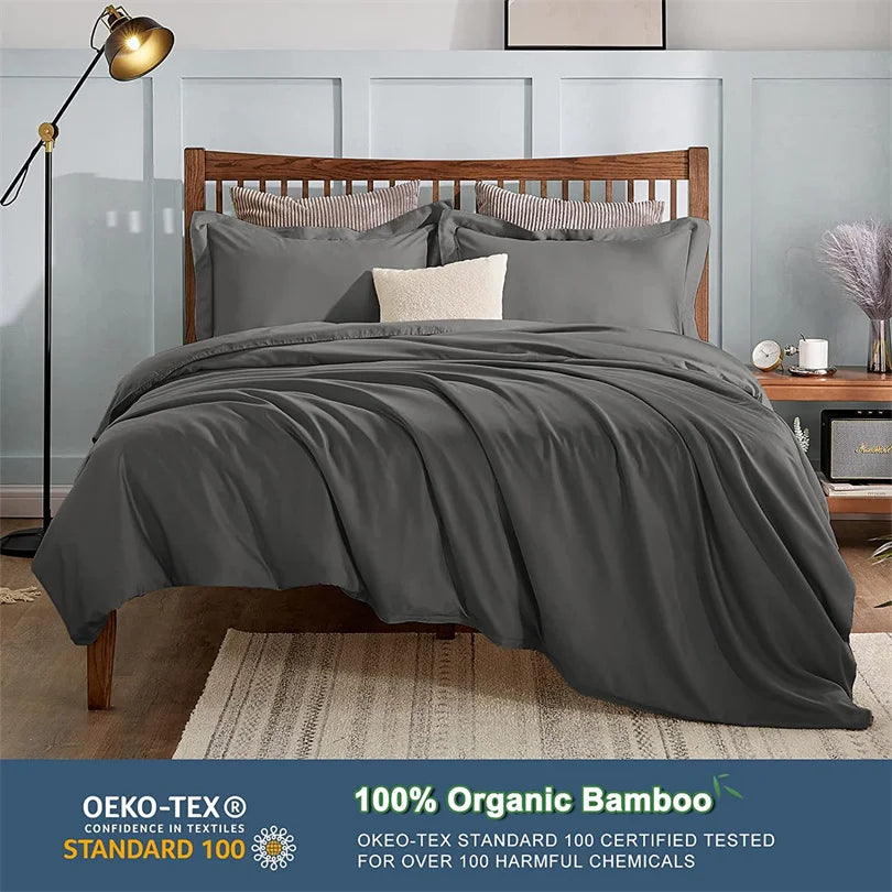 Organic Bamboo Bedding Set | Luxury Silky Duvet Cover, Pillowcase for Queen and King Size Dream Tech Sleep