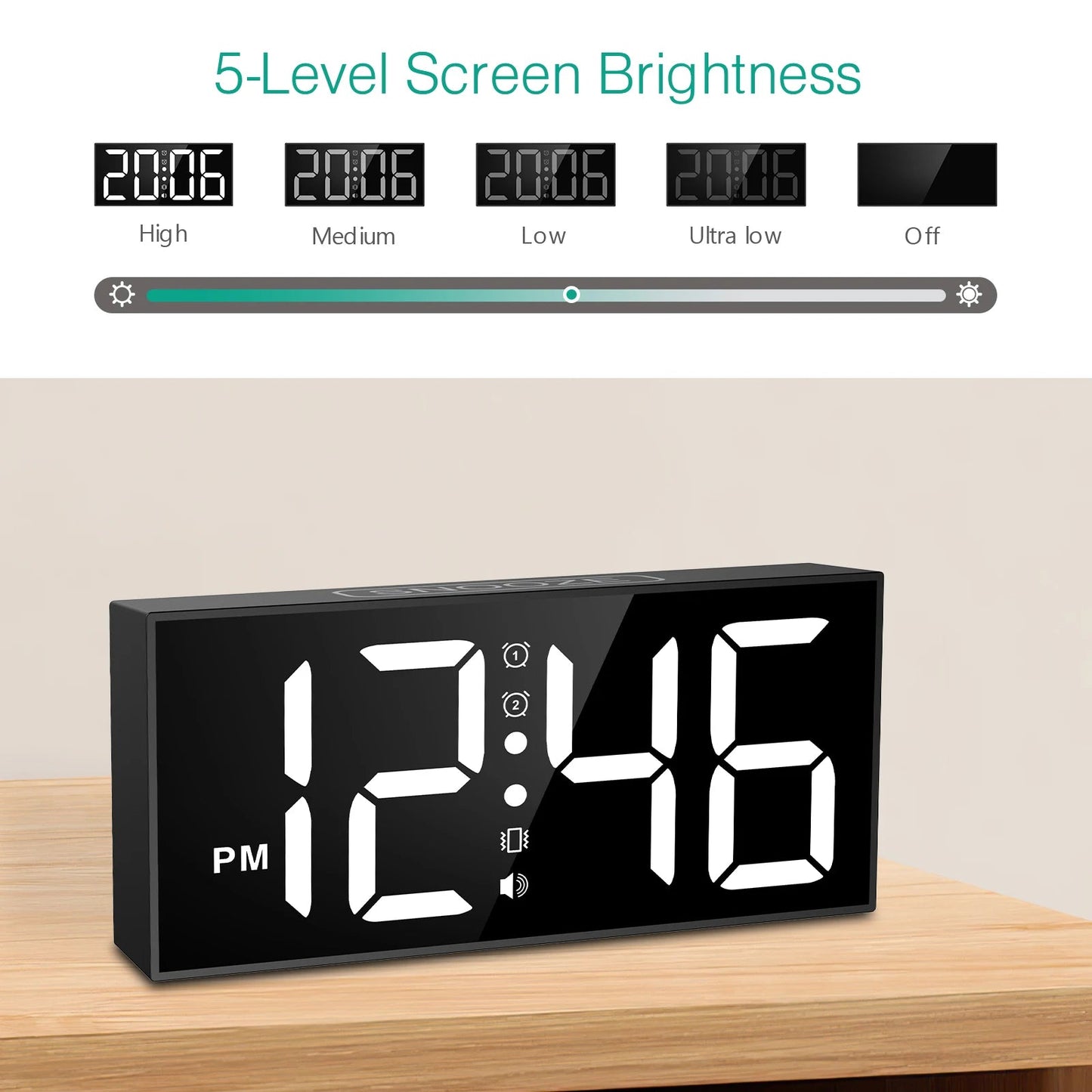 ORIA Vibrating Alarm Clock 7.5'' Large Display LED Clock Loud Alarm Clock with Bed Shaker for Heavy Sleepers Hearing Impaired Dream Tech Sleep