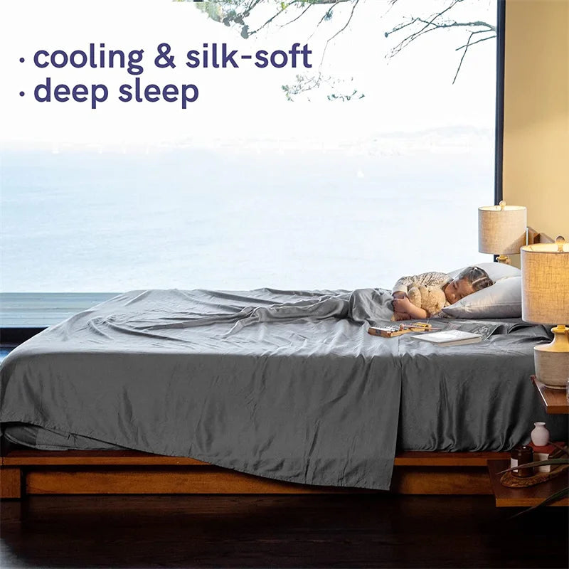Bamboo Bed Sheet Set | Luxury Organic Fitted & Flat Sheets, Pillowcase for Double, Queen, King Size Dream Tech Sleep