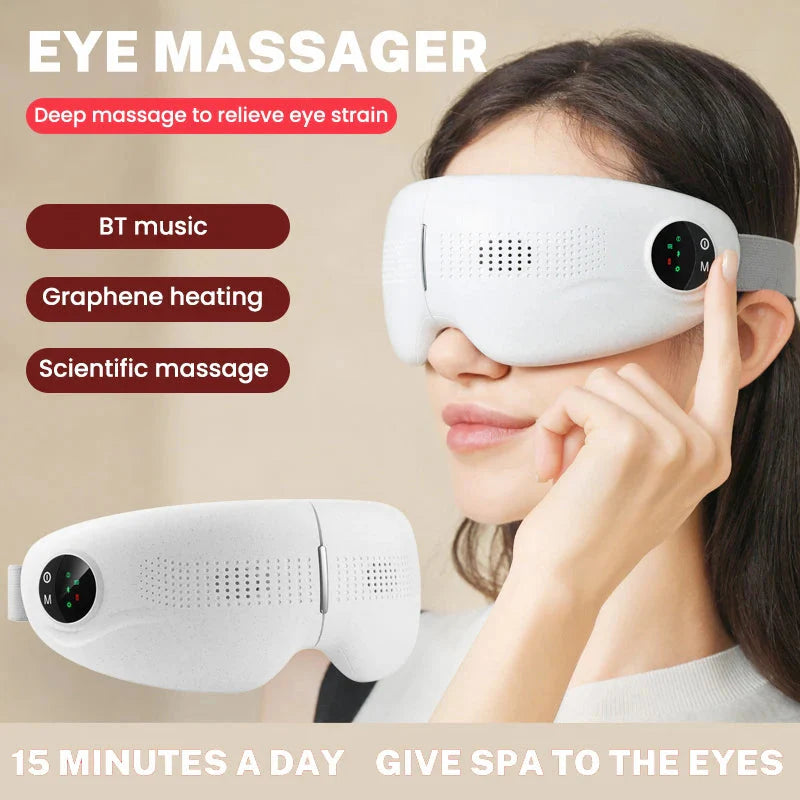 Eye Massager Smart Vibration Heating Eye Mask Relieve Fatigue Bluetooth Music Eye Massage Relax Migraines Relief Improve Sleep Dream Tech Sleep