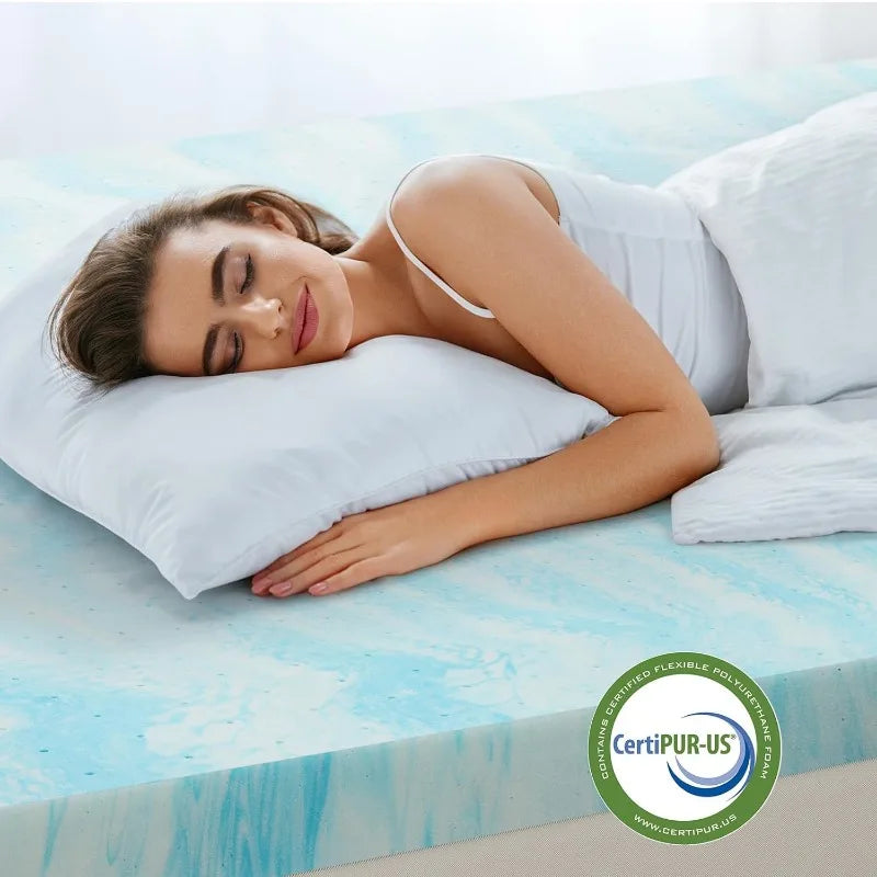 2 Inch Gel Infused Memory Foam Mattress Topper - Queen Size, Blue  Dream Tech Sleep