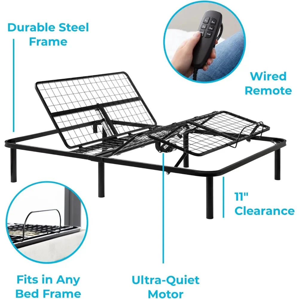 Full Size Adjustable Bed Frame, Independent Head and Foot Incline, Powerful Quiet Motor, Electric Beds Base, Ergonomic Bed Frame Dream Tech Sleep