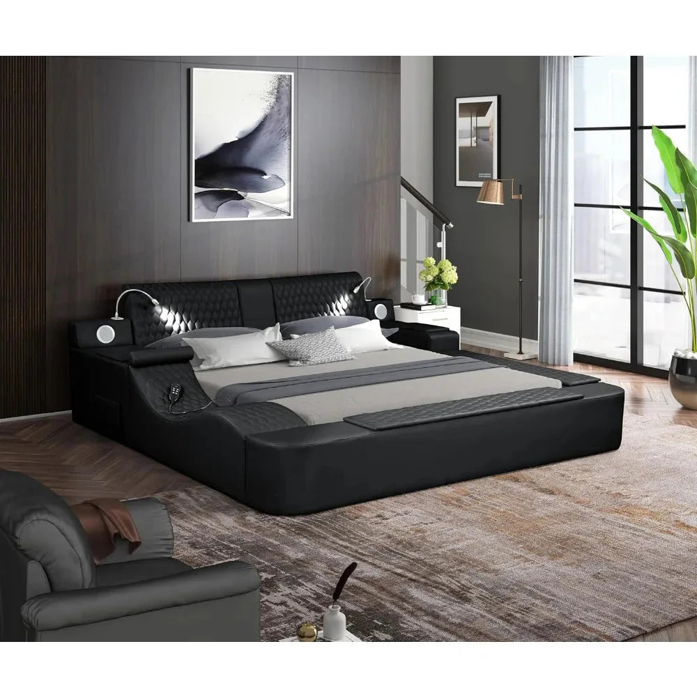 Queen Size Smart Bed, Multifunctional Leather Bed Frame with Massage Recliner/Upholstered Headboard, Modern Luxury Bed Frame Dream Tech Sleep