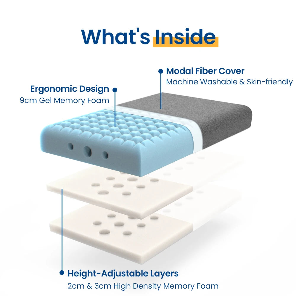 Memory Foam Pillow for Sleeping Adjustable Height Ergonomic Neck Shoulder Pain Relief Orthopedic Contour Sleeping Neck Pillow Dream Tech Sleep
