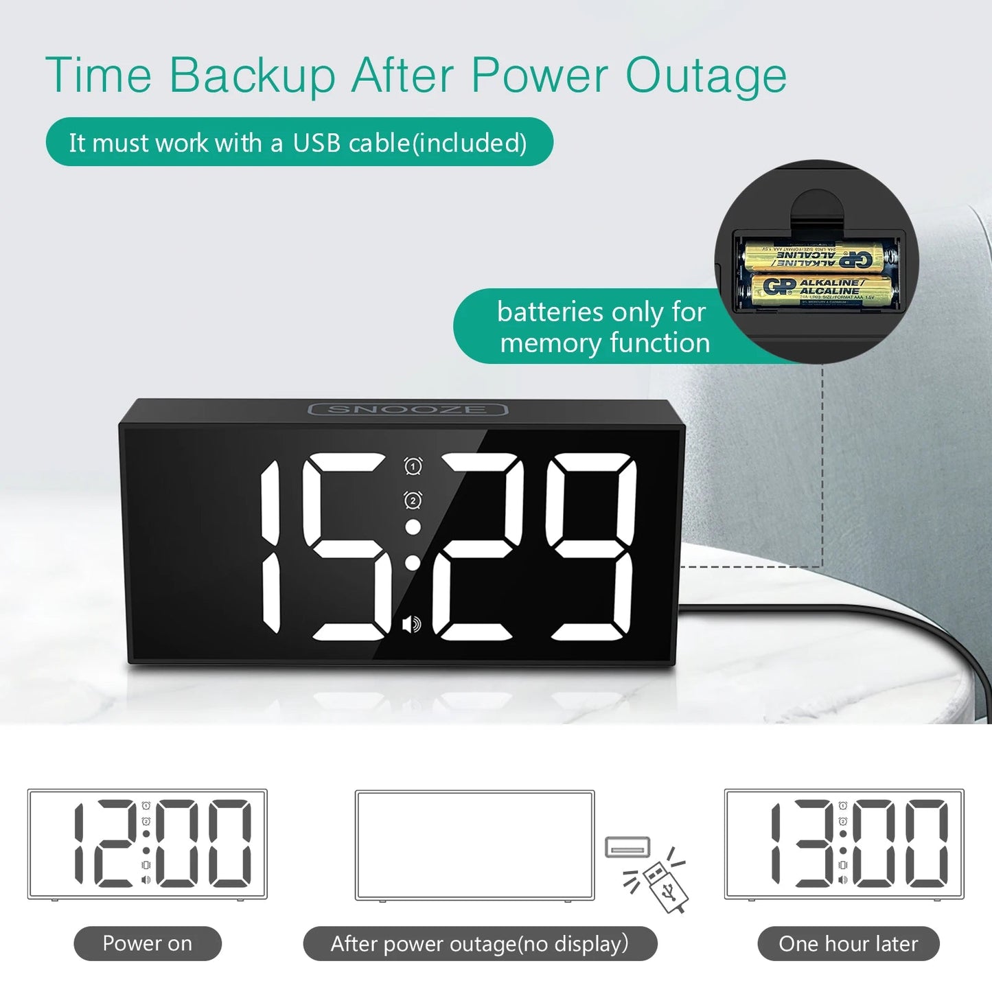 ORIA Vibrating Alarm Clock 7.5'' Large Display LED Clock Loud Alarm Clock with Bed Shaker for Heavy Sleepers Hearing Impaired Dream Tech Sleep