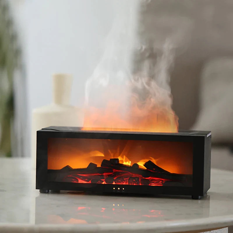 Creative Fireplace Air Humidifier Waterless Auto-Off Aroma Essential Oil Diffuser with LED Light & Remote Control for Home Gift Dream Tech Sleep