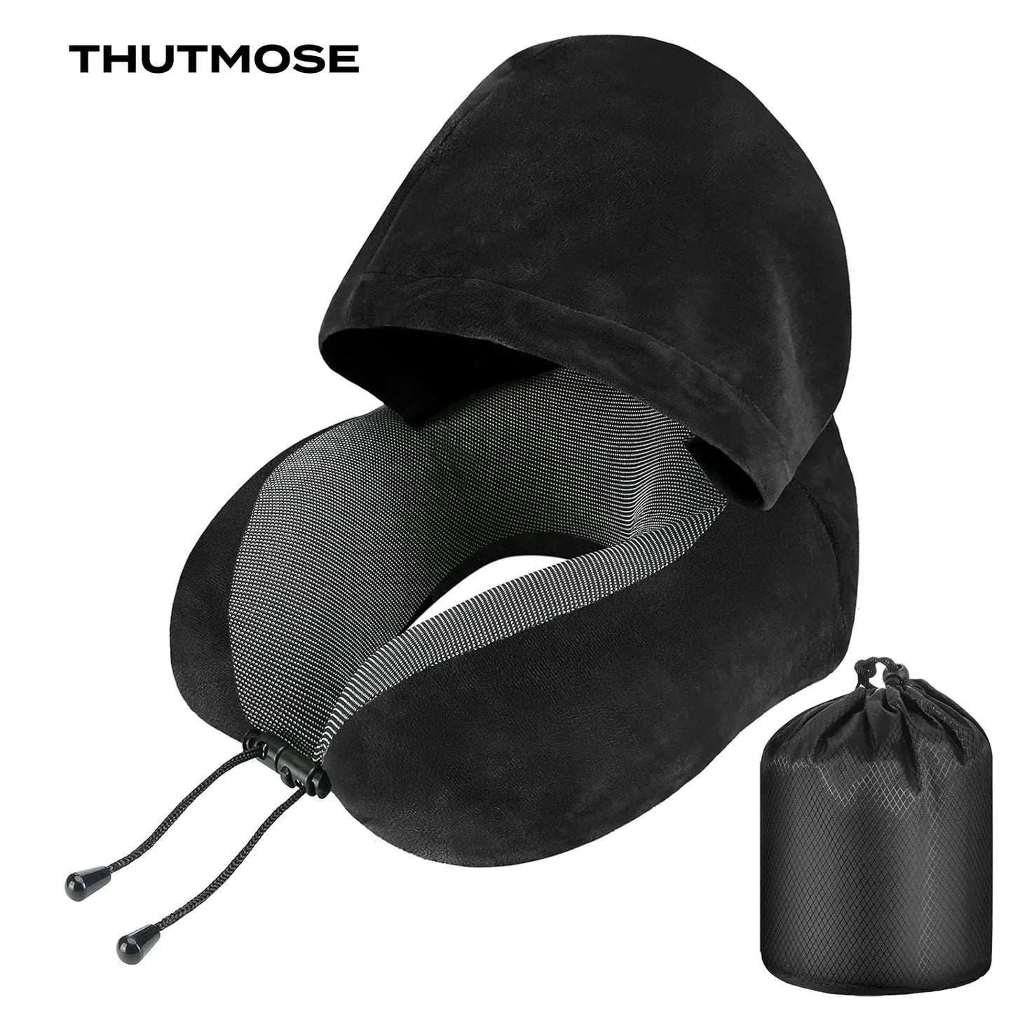 THUTMOSE Travel Pillow Velvet Memory Foam Neck Pillow with Hood Dream Tech Sleep