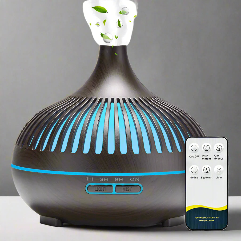 500ML Aromatherapy Essential Oil Diffuser Wood Grain Remote Control Ultrasonic Air Humidifier Cool with 7 Color LED Lights Dream Tech Sleep