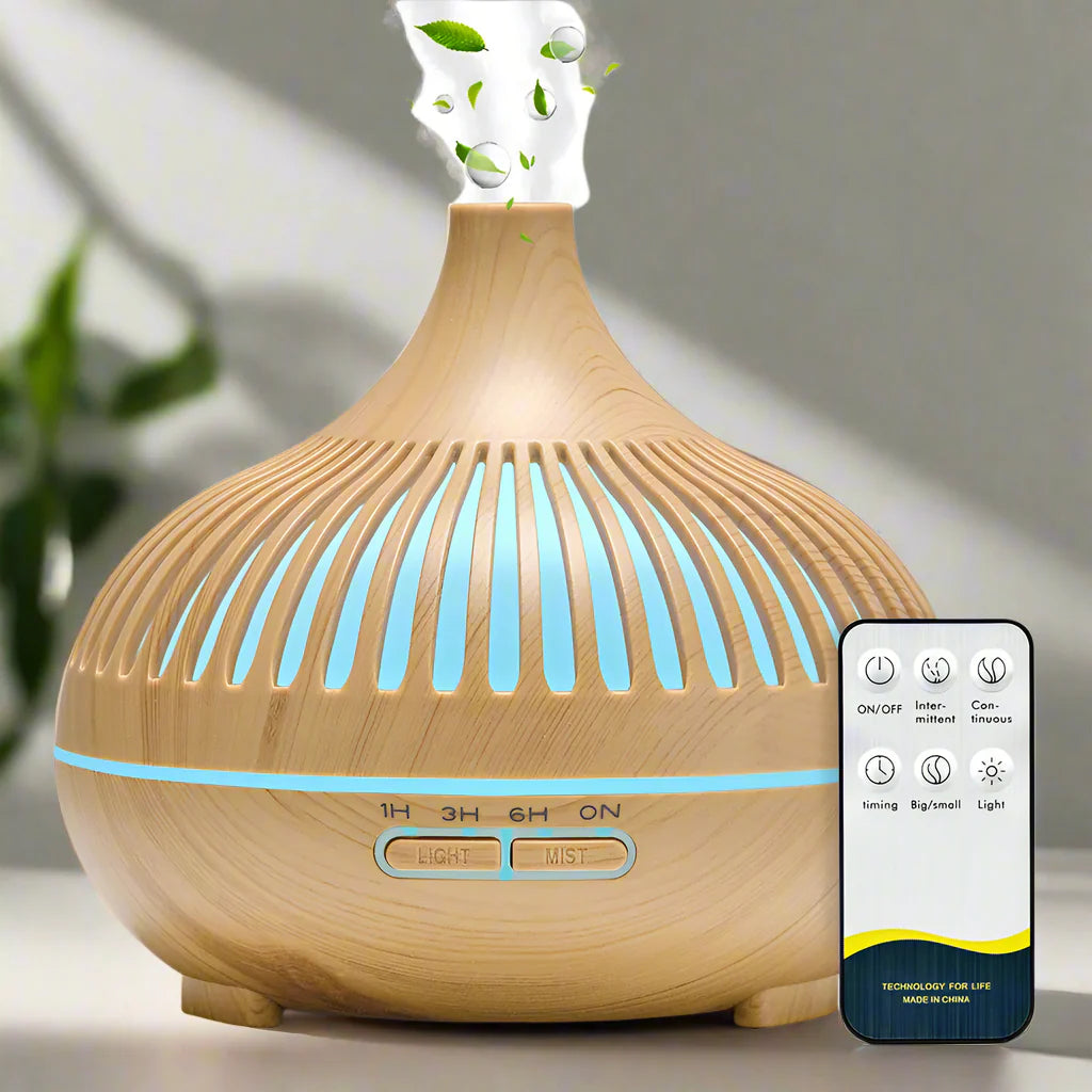 500ML Aromatherapy Essential Oil Diffuser Wood Grain Remote Control Ultrasonic Air Humidifier Cool with 7 Color LED Lights Dream Tech Sleep