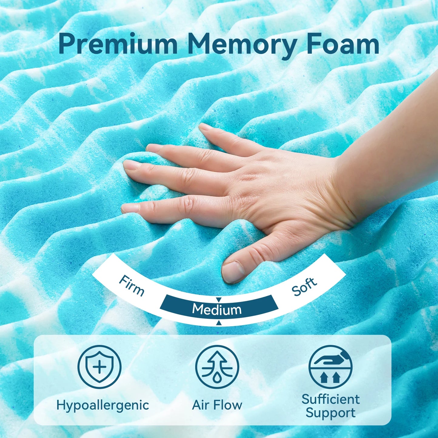 Hcore Mattress Topper, 5-Zone Memory Foam Mattress Topper, Cooling Gel Mattress Topper, Topper for Pressure Relieve, Blue Dream Tech Sleep
