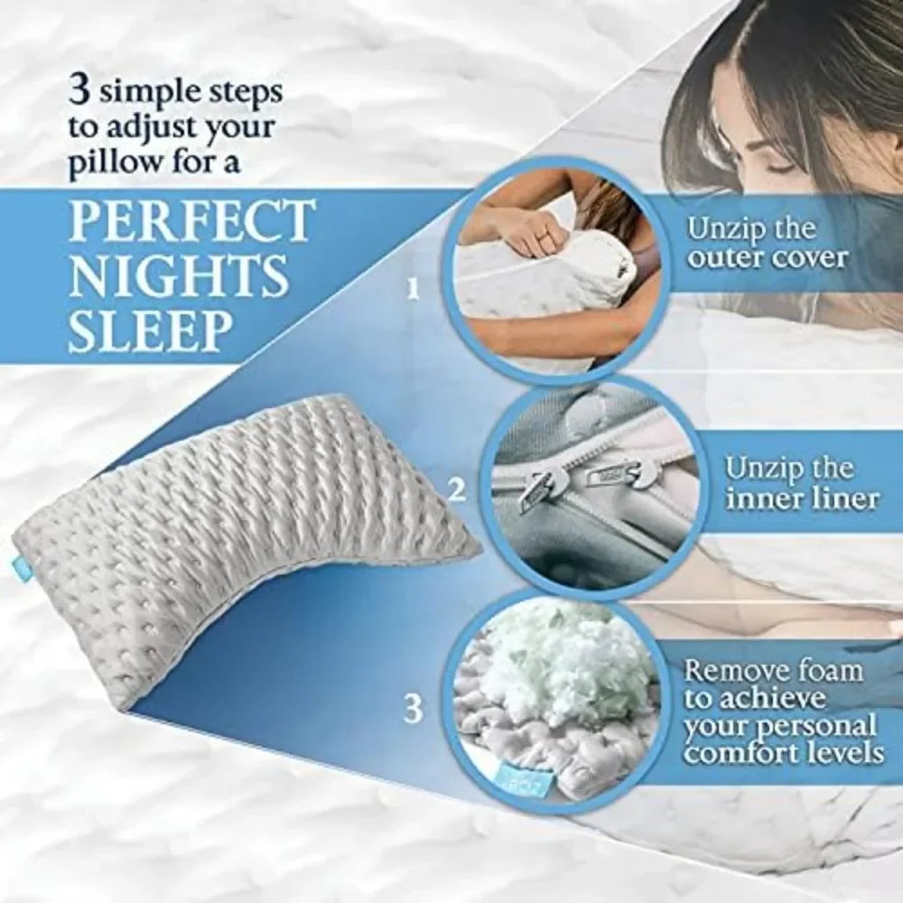 Adjustable Memory Foam King Size Bed Pillows for Sleeping - Side, Back or Stomach Sleeper Pillow for Neck and Shoulder Pain  Dream Tech Sleep