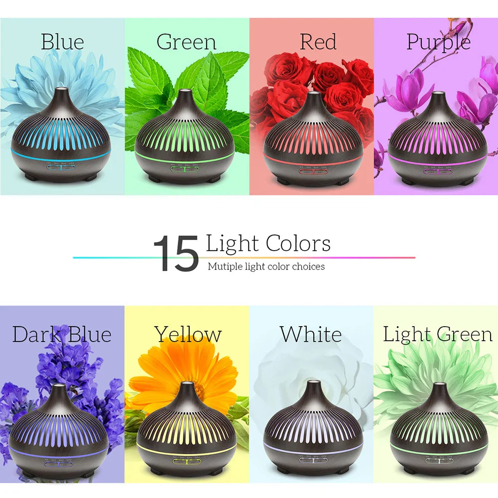 500ML Aromatherapy Essential Oil Diffuser Wood Grain Remote Control Ultrasonic Air Humidifier Cool with 7 Color LED Lights Dream Tech Sleep