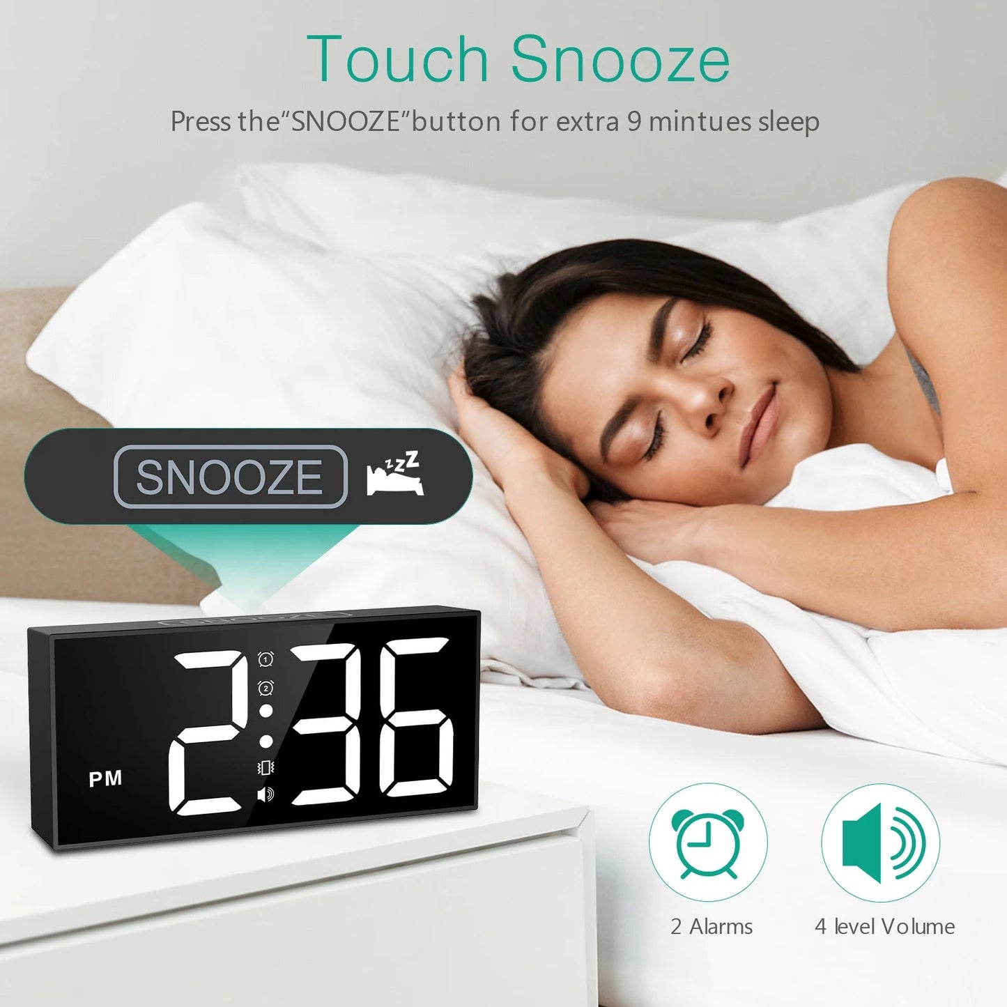 ORIA Vibrating Alarm Clock 7.5'' Large Display LED Clock Loud Alarm Clock with Bed Shaker for Heavy Sleepers Hearing Impaired Dream Tech Sleep