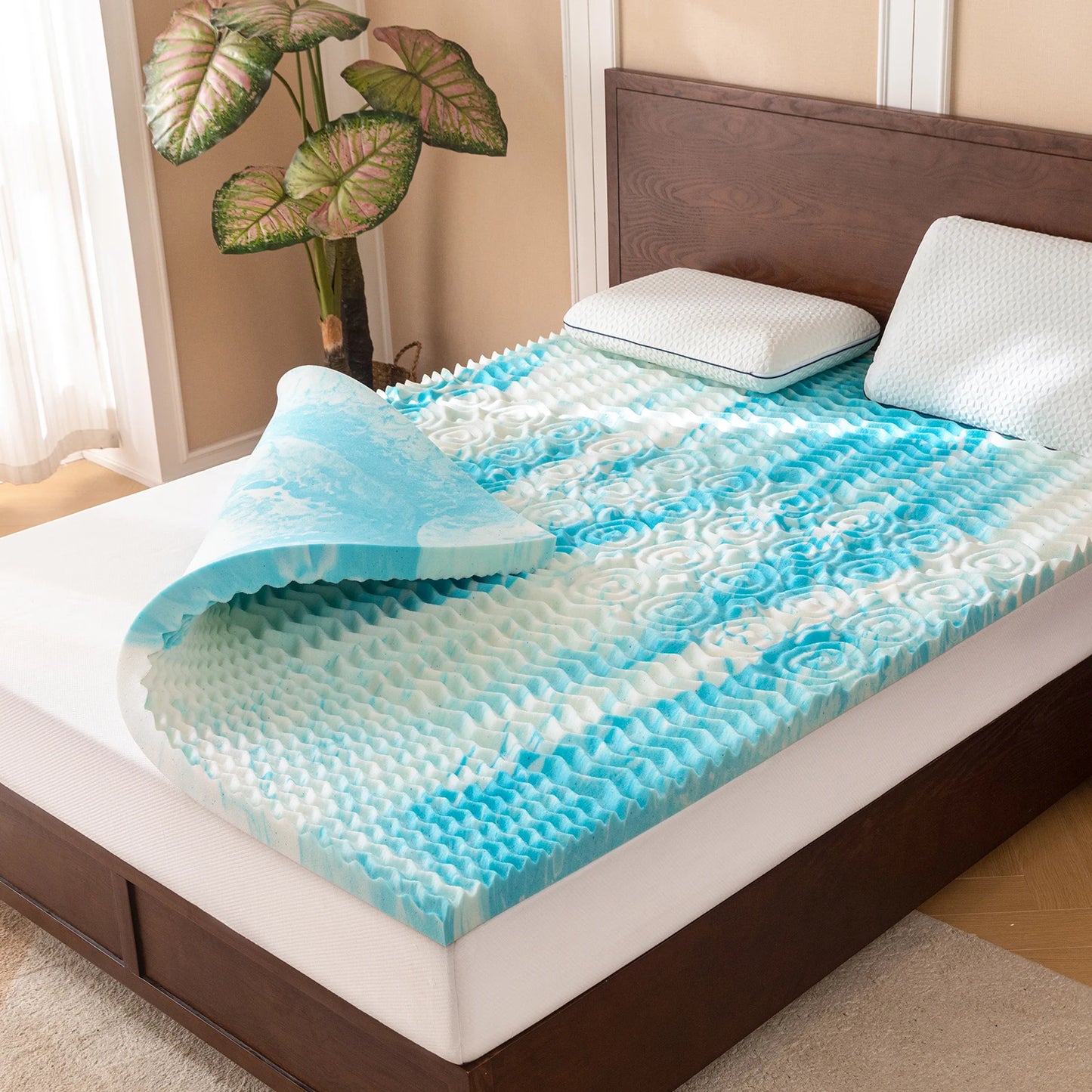 Hcore Mattress Topper, 5-Zone Memory Foam Mattress Topper, Cooling Gel Mattress Topper, Topper for Pressure Relieve, Blue Dream Tech Sleep