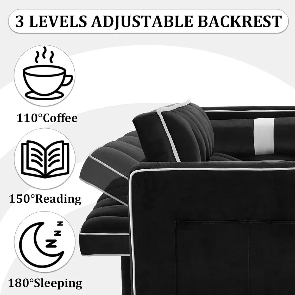3 in 1 Pull Out Convertible Sofa Bed with USB Ports - 55" Modern Velvet Sleeper Sofa with 3 Level Adjustable Backrest, Loveseat  Dream Tech Sleep