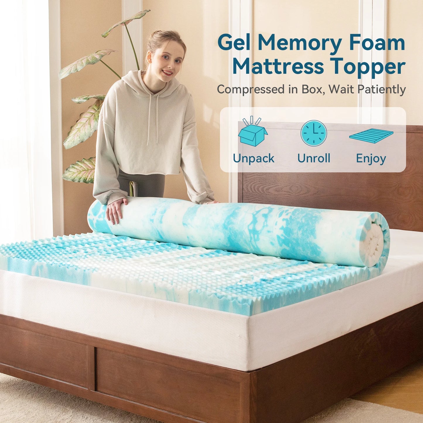 Hcore Mattress Topper, 5-Zone Memory Foam Mattress Topper, Cooling Gel Mattress Topper, Topper for Pressure Relieve, Blue Dream Tech Sleep