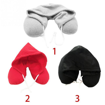 Adults Portable Solid U shaped Pillow Drawstring Microbeads soft Hooded Neck pillow for Trave  Dream Tech Sleep