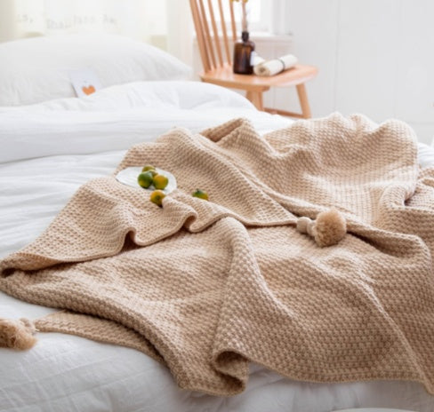 Nordic fringed knit ball blanket wool blanket  shawl blanket sofa leisure blanket My Store