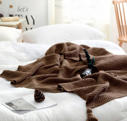 Nordic fringed knit ball blanket wool blanket  shawl blanket sofa leisure blanket My Store