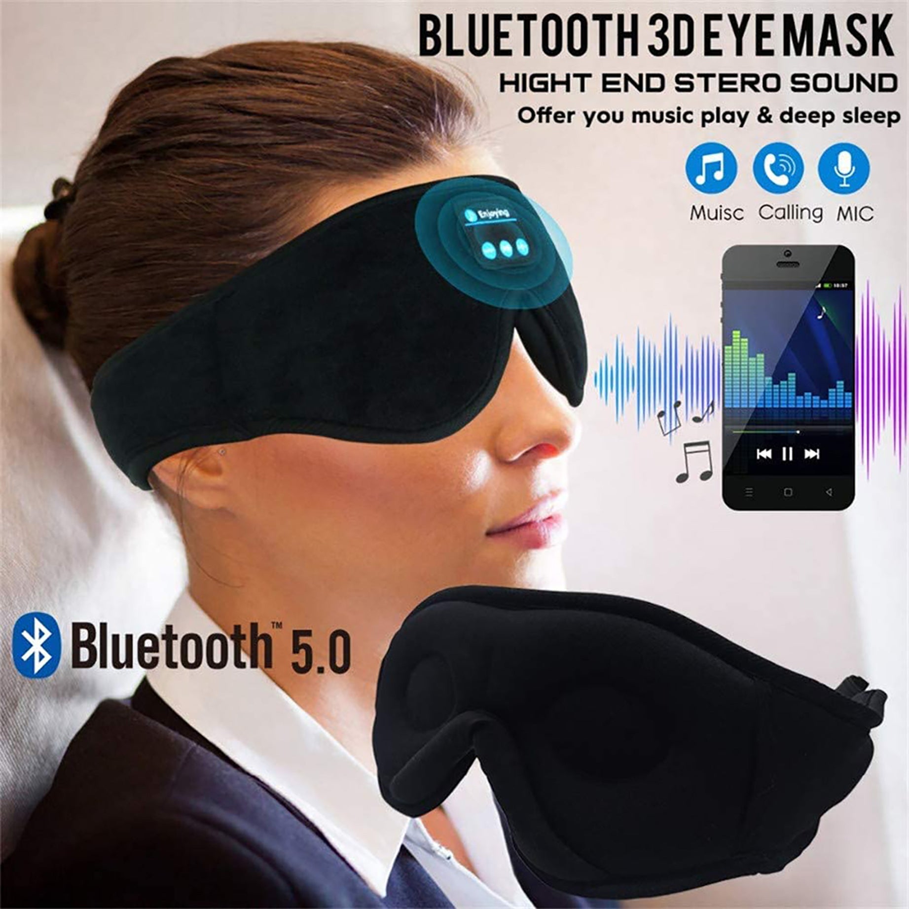 Wireless Bluetooth Sleep Eye Mask – Stereo Music & Call Function ...