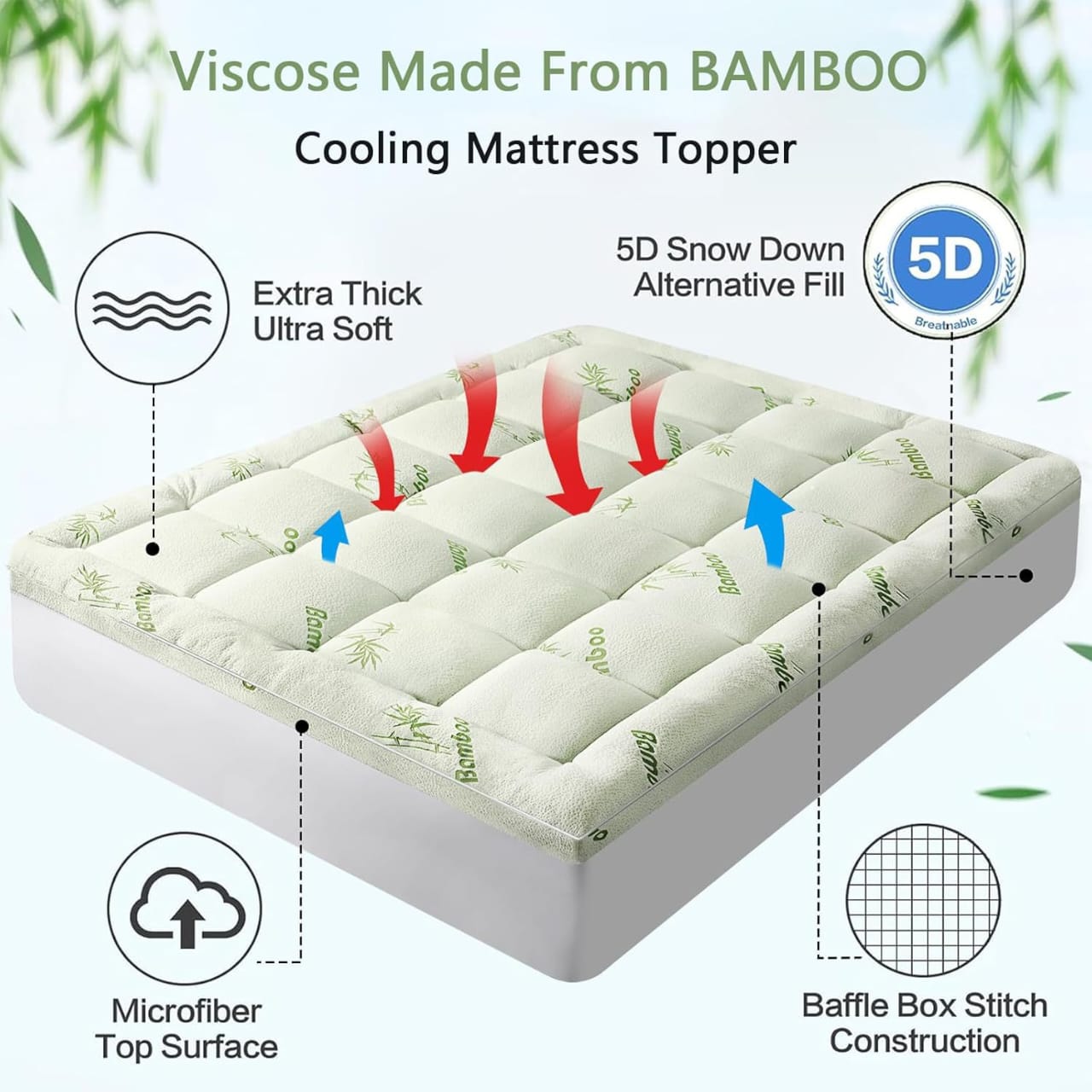 Bamboo Mattress Topper – Cooling, Extra Thick & Soft Quilted Cover for Back Pain Relief  My Store