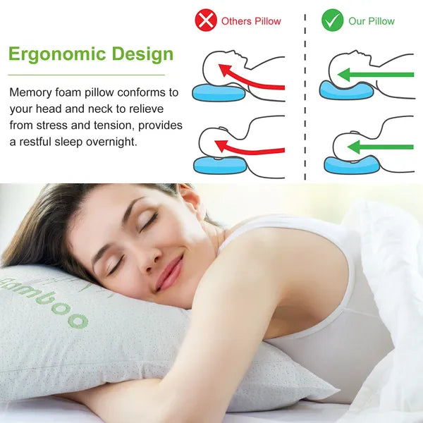 Bamboo Memory Foam Pillow Hypoallergenic Bed Pillow With Washable Cover [King Size]  My Store