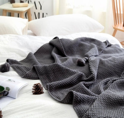 Nordic fringed knit ball blanket wool blanket  shawl blanket sofa leisure blanket My Store