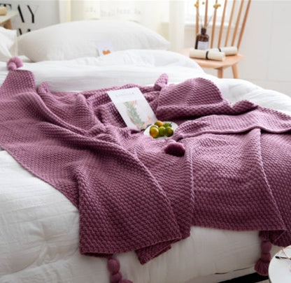 Nordic fringed knit ball blanket wool blanket  shawl blanket sofa leisure blanket My Store