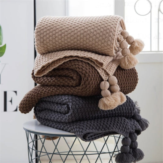 Nordic fringed knit ball blanket wool blanket  shawl blanket sofa leisure blanket My Store