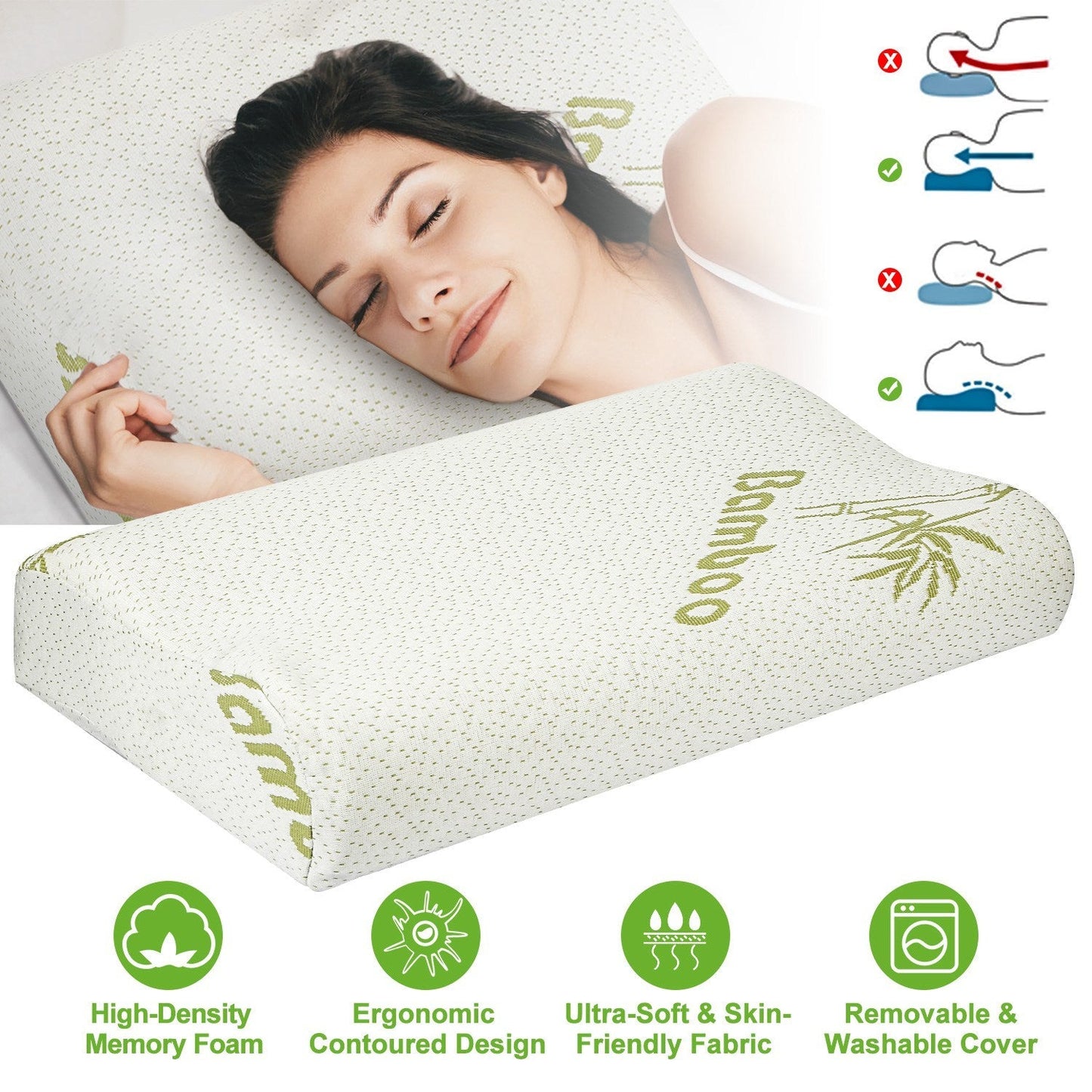 S-L Size Options -- 1Pc Bamboo Memory Foam Sleep Pillow Contoured Cervical Orthopedic Pillow Neck Support Breath Pillow  My Store