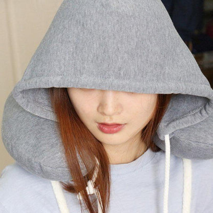 Adults Portable Solid U shaped Pillow Drawstring Microbeads soft Hooded Neck pillow for Trave  Dream Tech Sleep