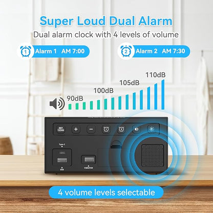 ORIA Vibrating Alarm Clock 7.5'' Large Display LED Clock Loud Alarm Clock with Bed Shaker for Heavy Sleepers Hearing Impaired  Dream Tech Sleep