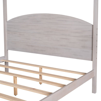 Queen Size Grey Wash Canopy Platform Bed with Headboard & Legs  Dream Tech Sleep
