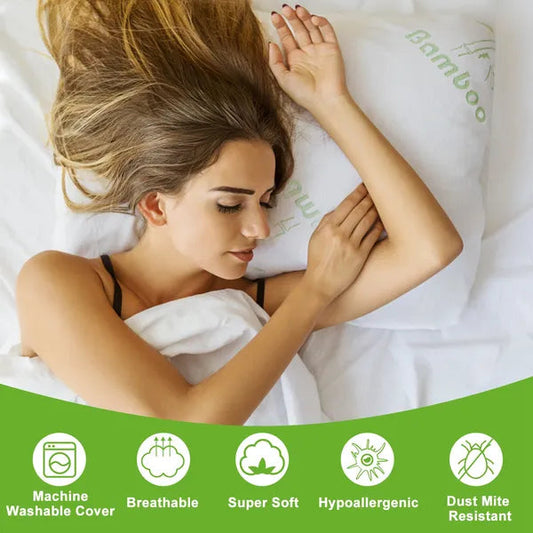 Bamboo Memory Foam Pillow Hypoallergenic Bed Pillow With Washable Cover [King Size]  My Store