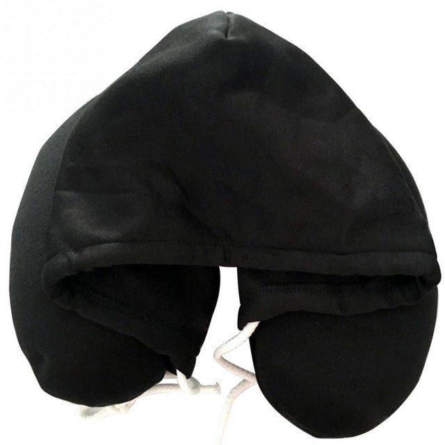 Adults Portable Solid U shaped Pillow Drawstring Microbeads soft Hooded Neck pillow for Trave  Dream Tech Sleep