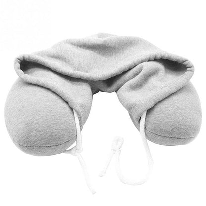 Adults Portable Solid U shaped Pillow Drawstring Microbeads soft Hooded Neck pillow for Trave  Dream Tech Sleep