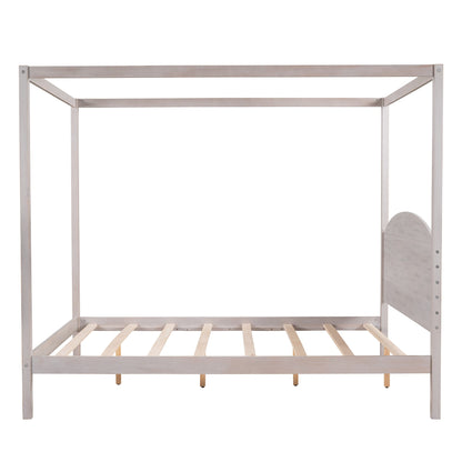 Queen Size Grey Wash Canopy Platform Bed with Headboard & Legs  Dream Tech Sleep